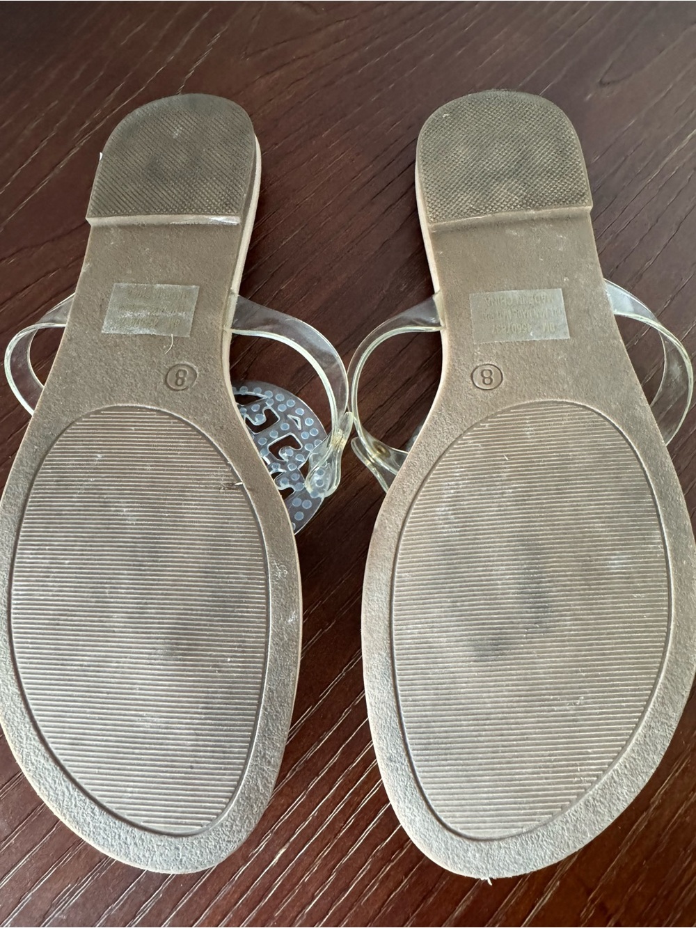 Clear & Gold Jelly Embellished Thong Sandals - Beige Footbed, Womens Size 8 - Picture 5 of 5